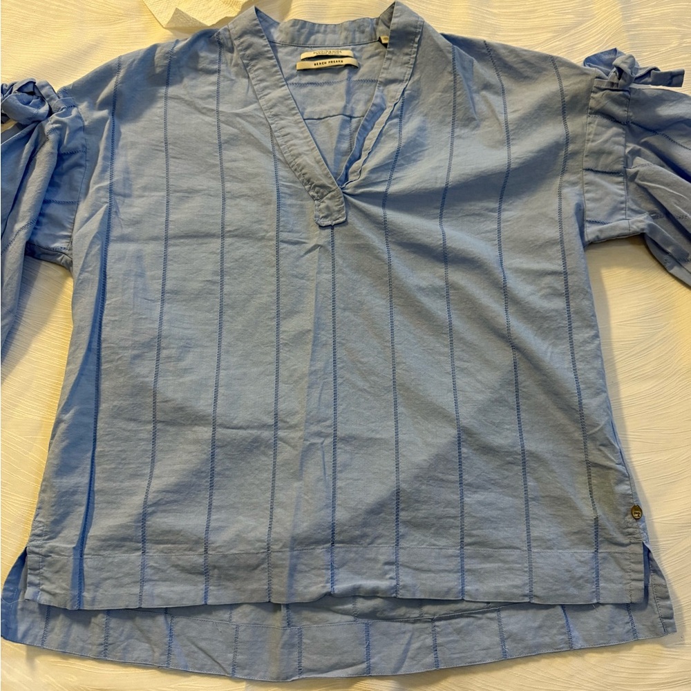 Scotch & Soda Maison Scotch Blue Stripe Cotton Blouse L Tie Sleeve Beach Freaks